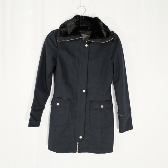 Short Wool Coat with Faux Fur Neck - Picture 2 of 4